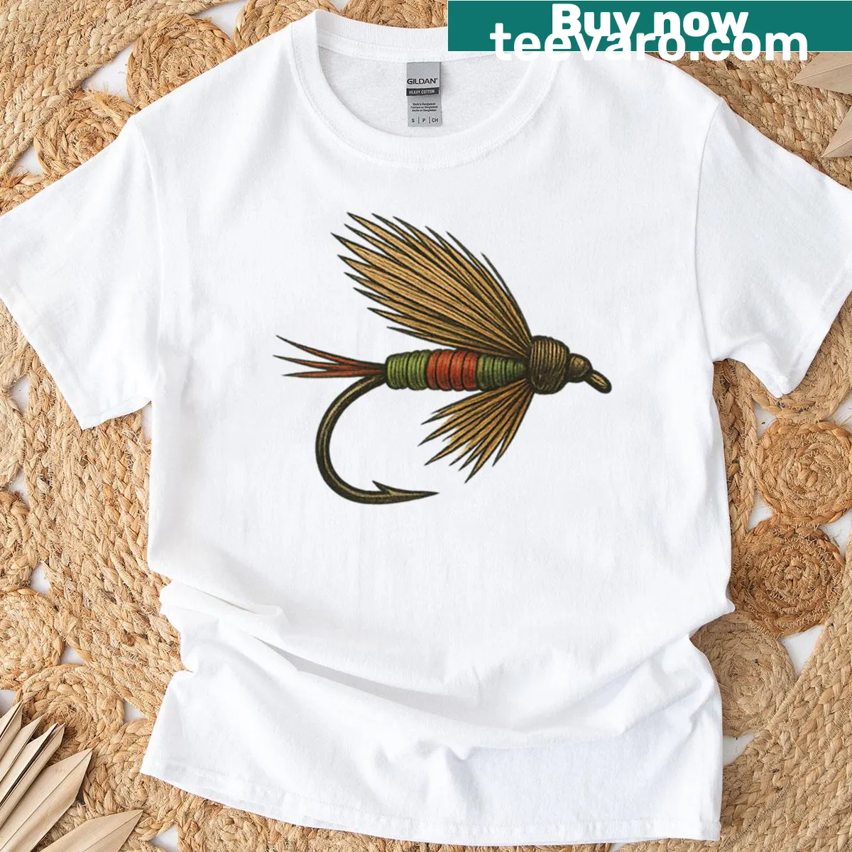 Illustration of fly fishing flies on a T-shirt for anglers — on a men's t-shirt