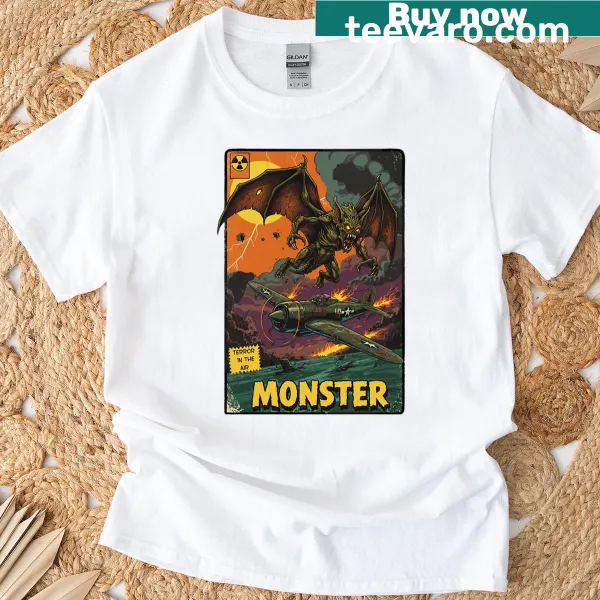T-shirt featuring a whimsical flying monster design