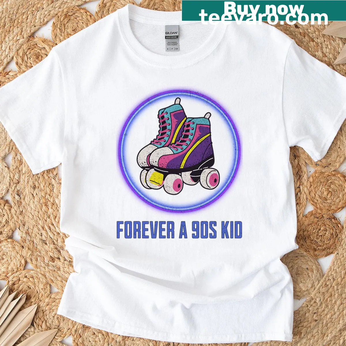 Retro roller skate design T-shirt celebrating 90s nostalgia — on a men's t-shirt
