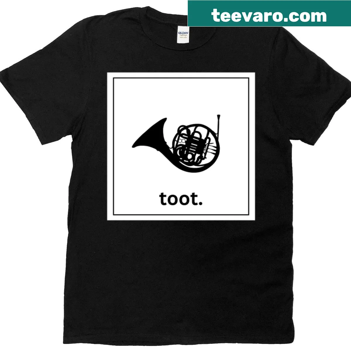 T-shirt with the word 'Toot' referencing the French horn. — on a men's t-shirt