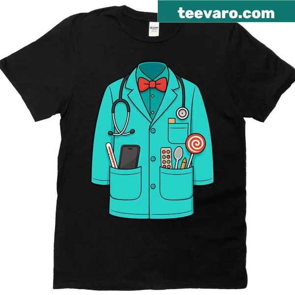 Cartoon doctor lab coat T-shirt with humorous design