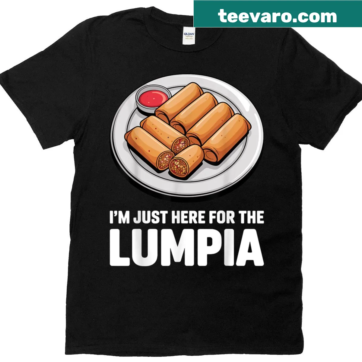 Funny lumpia illustration T-shirt for Filipino food lovers — on a men's t-shirt
