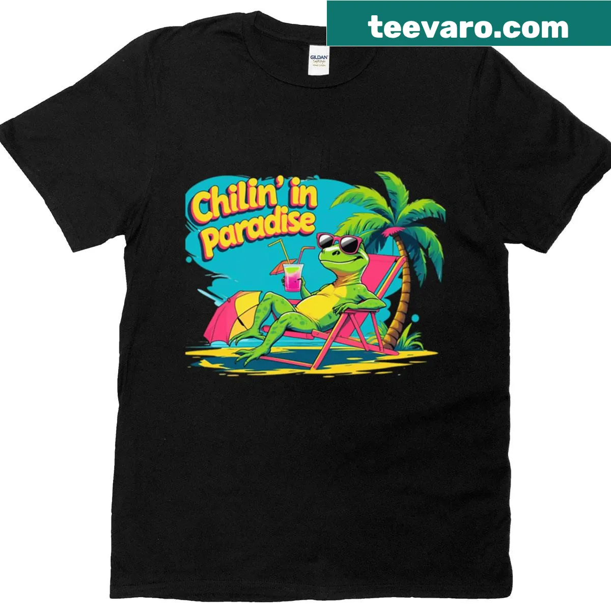 T-shirt featuring an illustration of a golden retriever and black cat couple — on a men's t-shirt