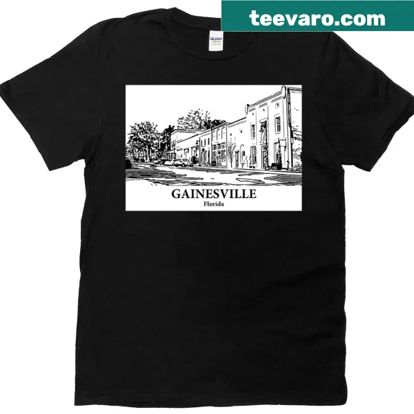Minimalist badge design representing Gainesville, Florida on t-shirt