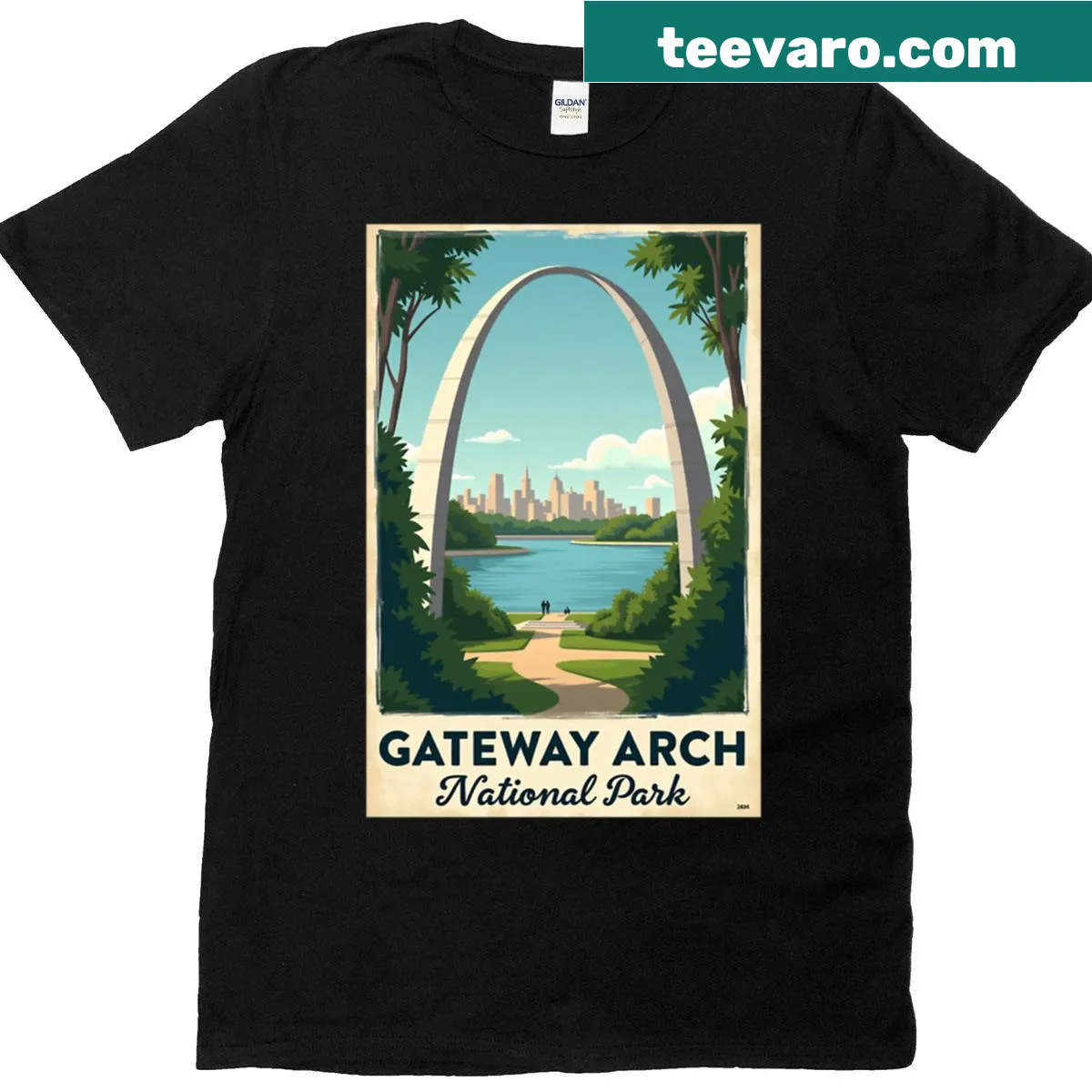 T-shirt featuring the iconic Gateway Arch National Park design — on a men's t-shirt