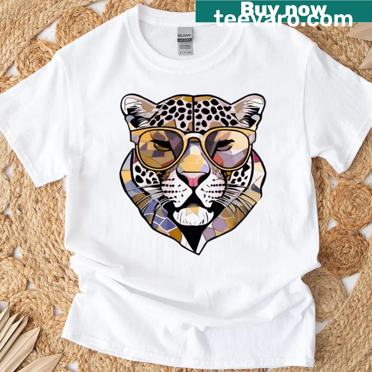 Geometric mosaic design of a tiger on a T-shirt. — on a men's t-shirt