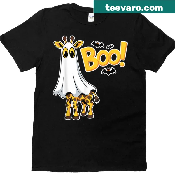 Giraffe dressed as a ghost for Halloween on T-shirt
