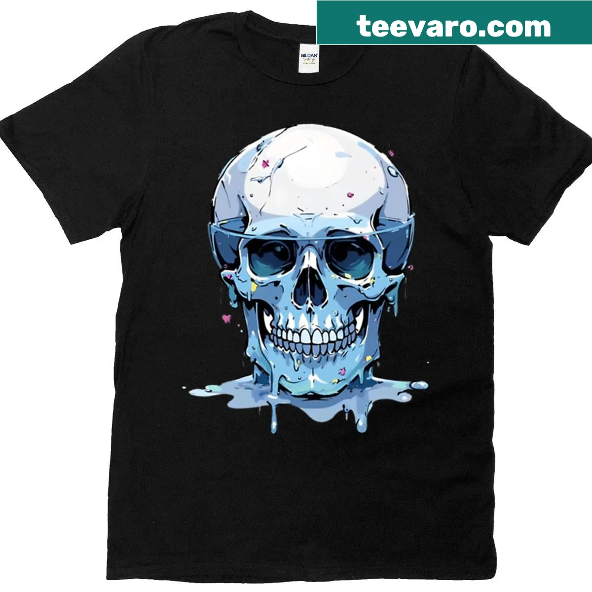 Surreal gothic illustration of a glass skull filled with water — on a men's t-shirt