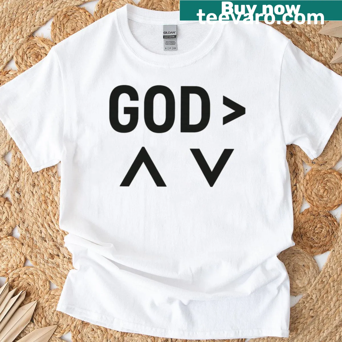 Bold typography Christian T-shirt with inspirational phrase — on a men's t-shirt