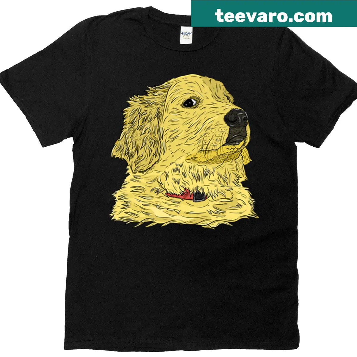 Golden retriever graphic t-shirt with side-eye design — on a men's t-shirt