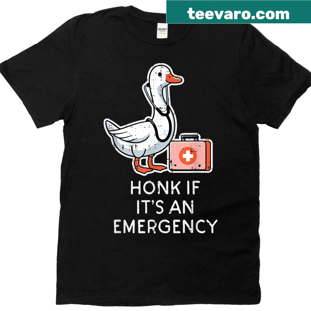 Funny nurse t-shirt with 'Honk If Emergency' text and goose graphic — on a men's t-shirt
