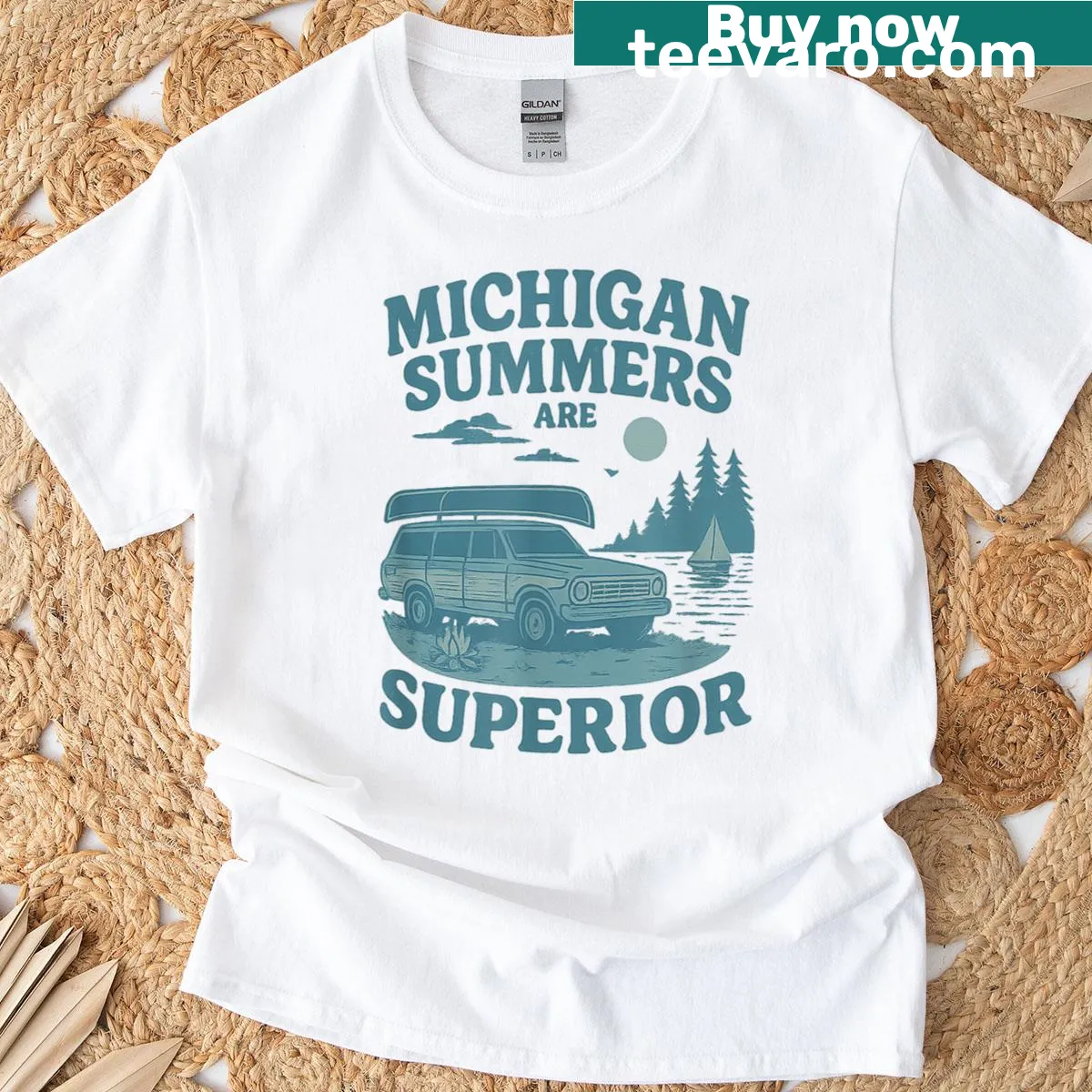 Great Lakes summer graphic T-shirt — on a men's t-shirt