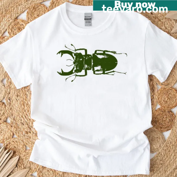 Stylized beetle graphic on Green Beetle t-shirt