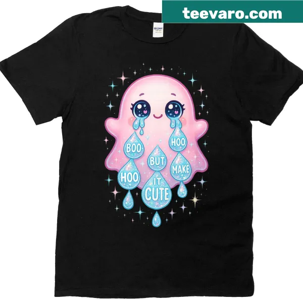 Kawaii ghost t-shirt with cute 'Boo-hoo But Make It Cute' text