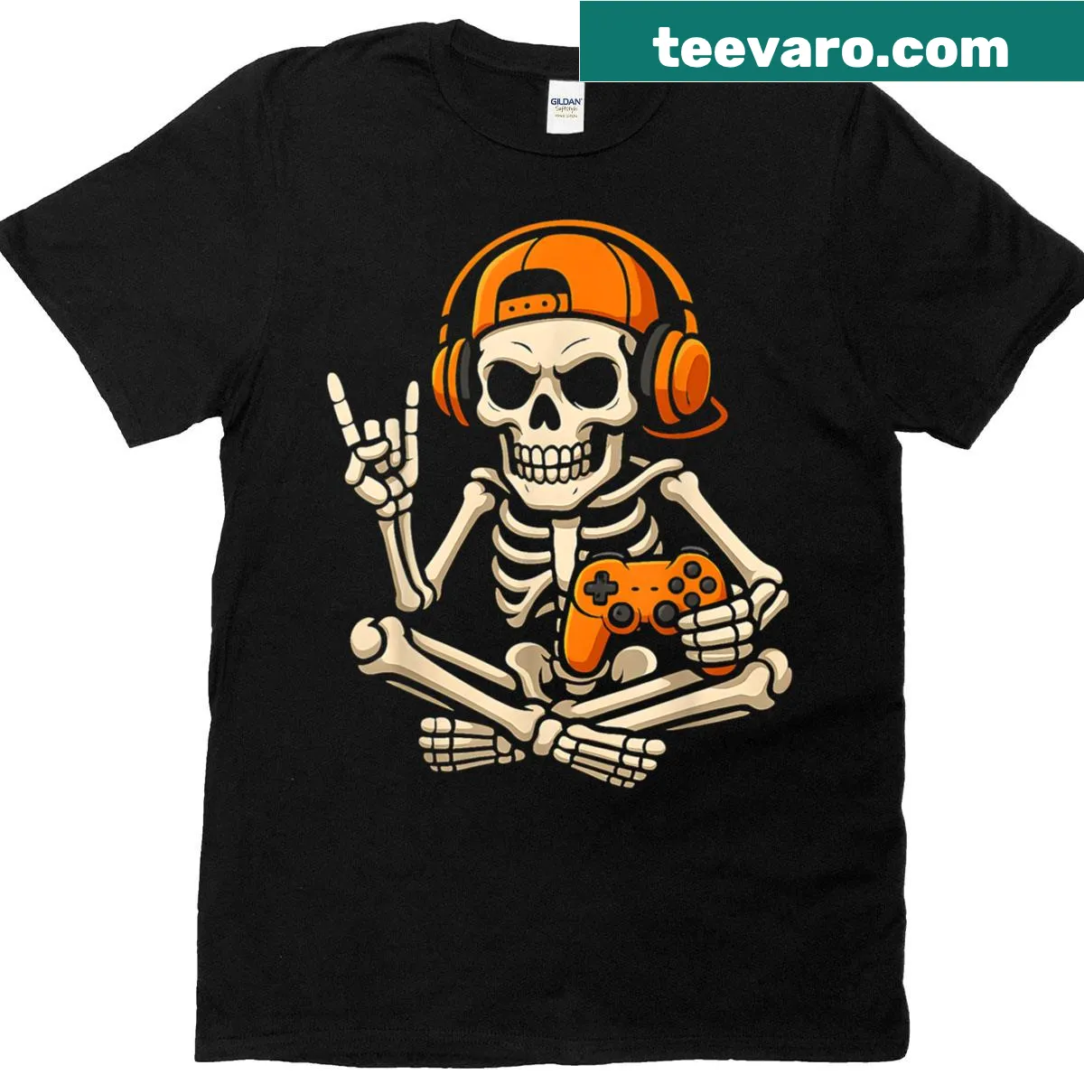 Skeleton gamer graphic for Halloween on T-shirt — on a men's t-shirt