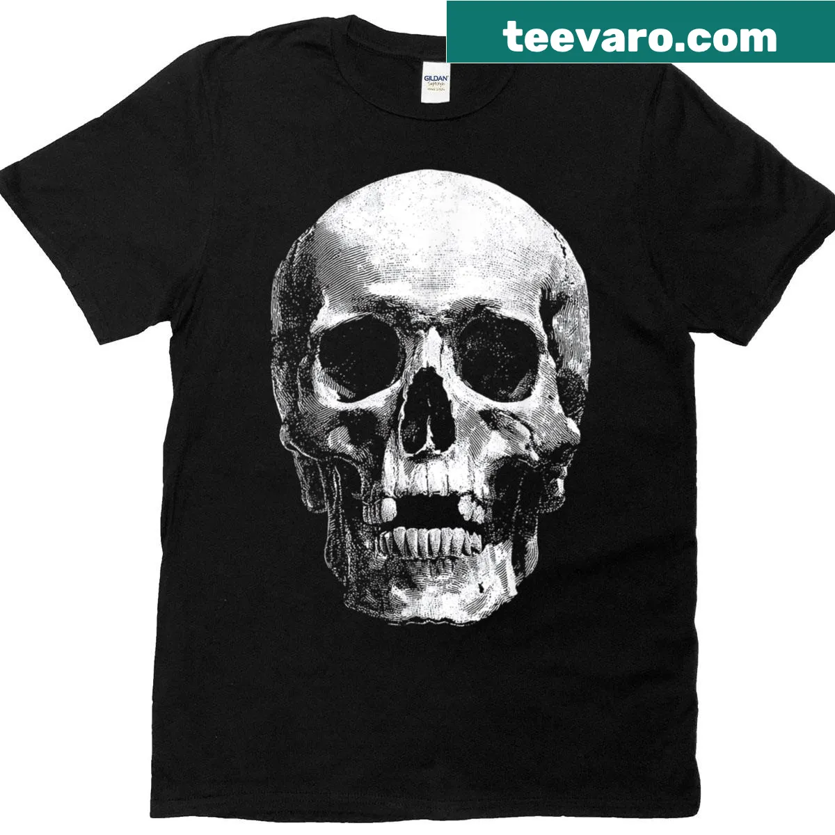 Detailed skull anatomy illustration for Halloween on a t-shirt — on a men's t-shirt