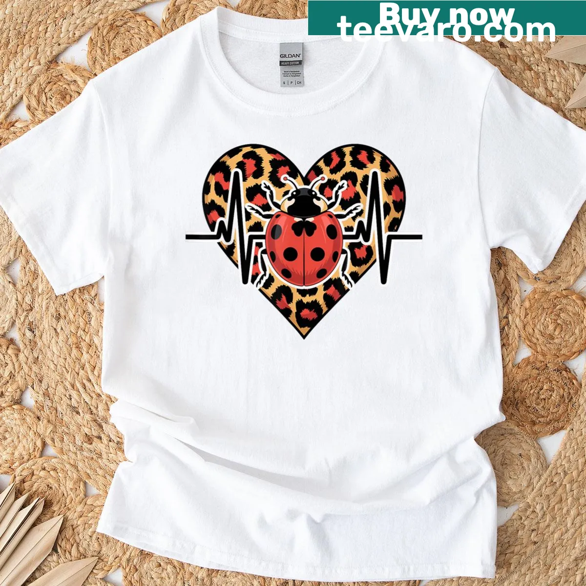 Cute ladybug and heart design t-shirt — on a men's t-shirt