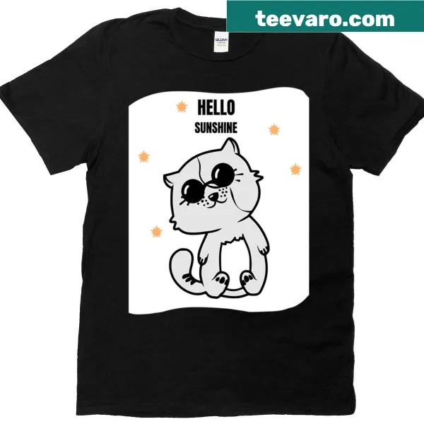 Cute cat graphic t-shirt with sunny design