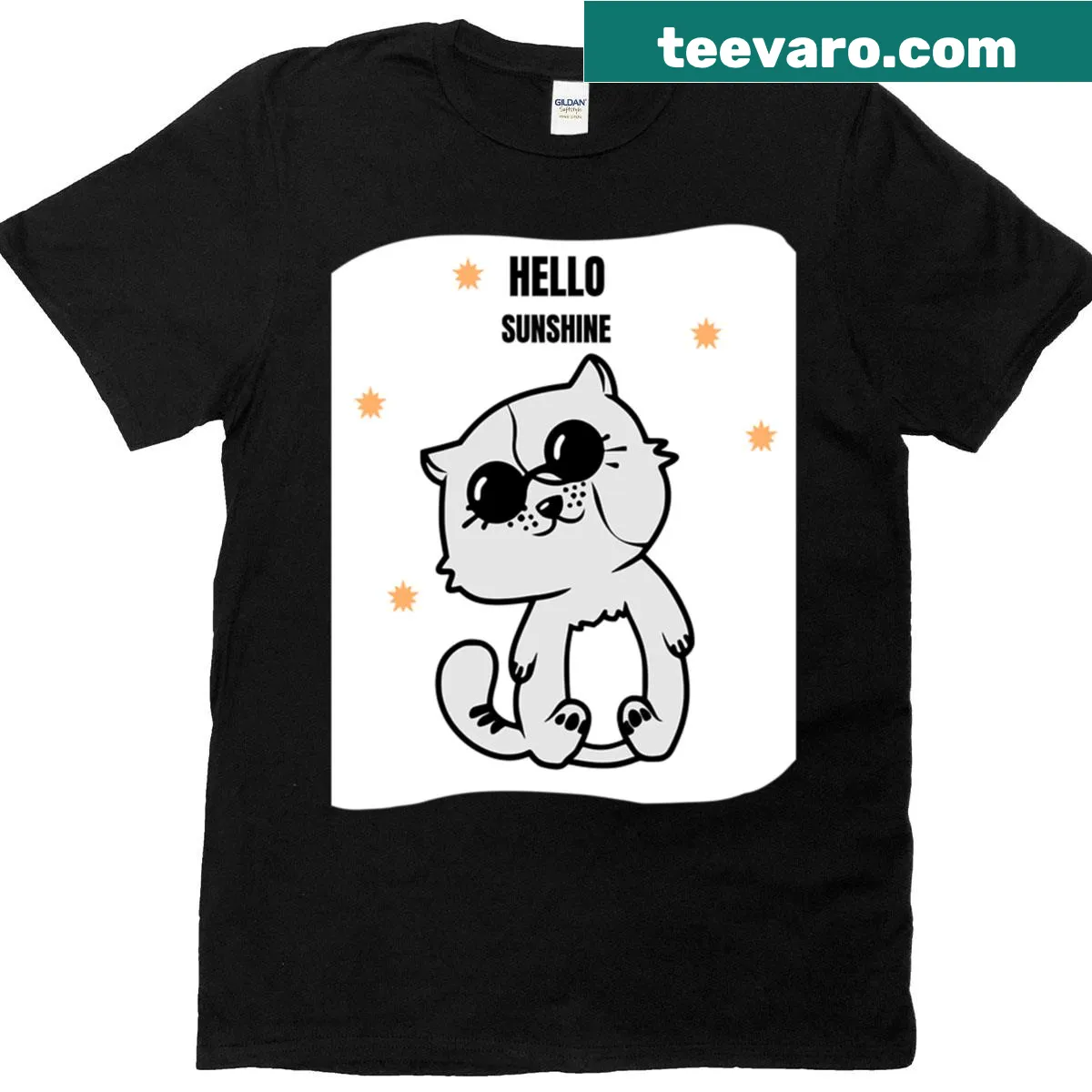 Cute cat graphic t-shirt with sunny design — on a men's t-shirt