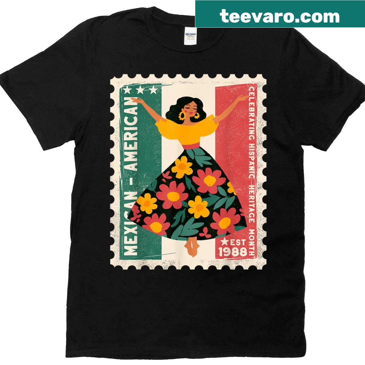 Floral dancer illustration T-shirt celebrating Hispanic heritage — on a men's t-shirt