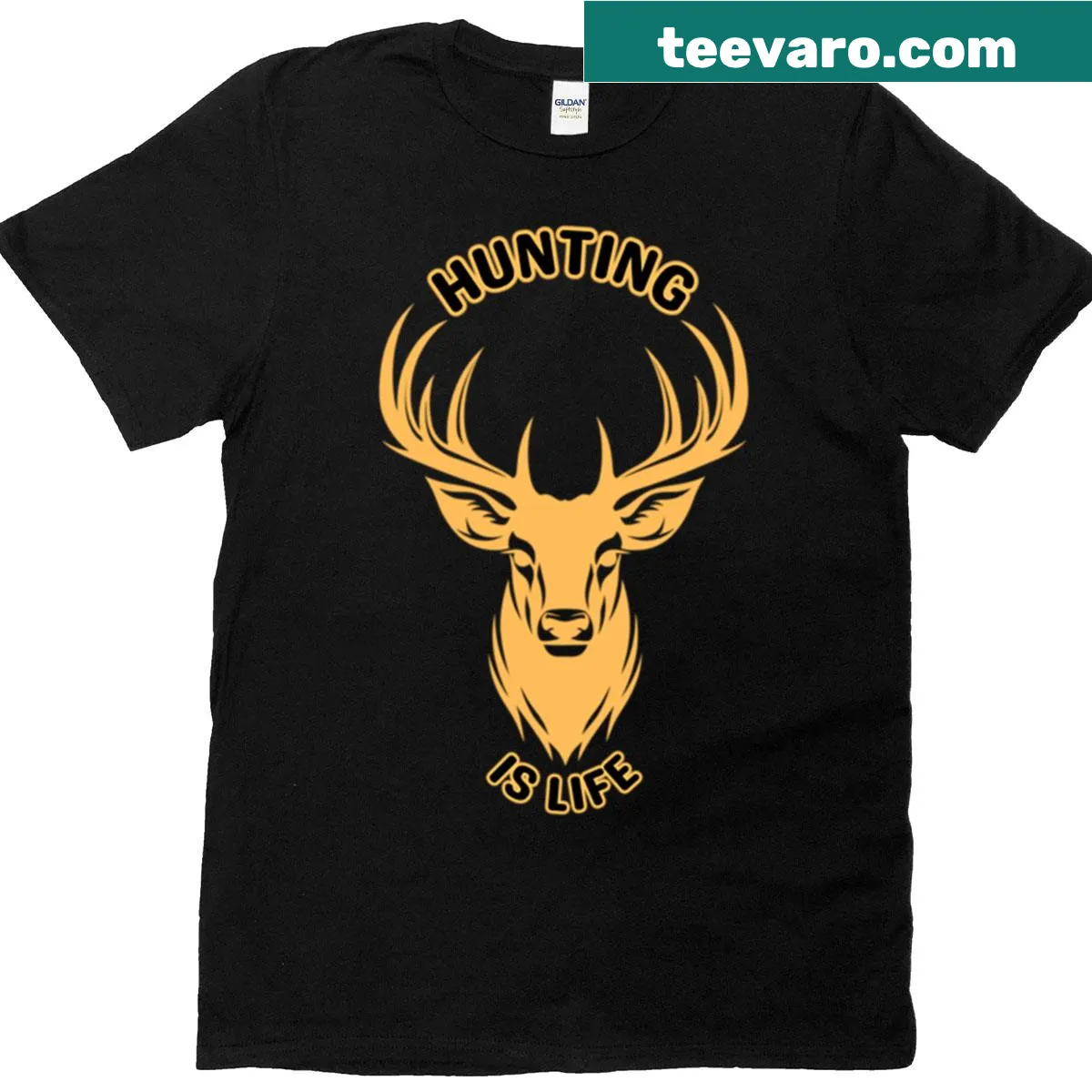 T-shirt boldly stating Hunting Is Life for outdoor enthusiasts — on a men's t-shirt