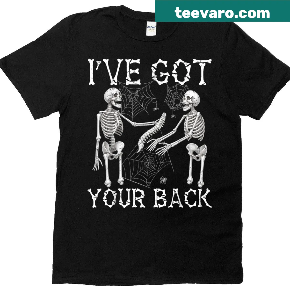Friendly skeleton graphic with supportive text for Halloween on a t-shirt — on a men's t-shirt