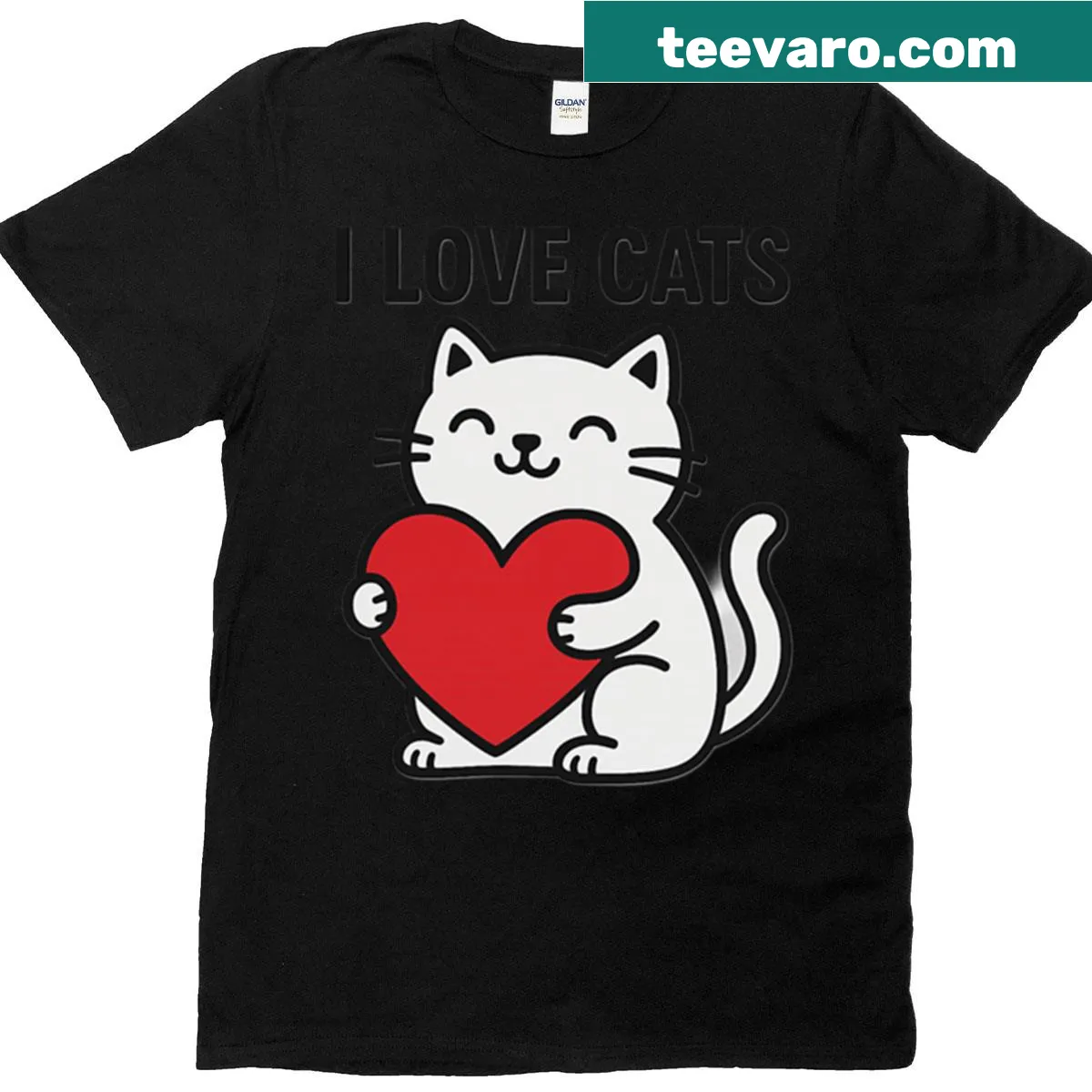 Cute T-shirt featuring a heartwarming illustration of cats — on a men's t-shirt