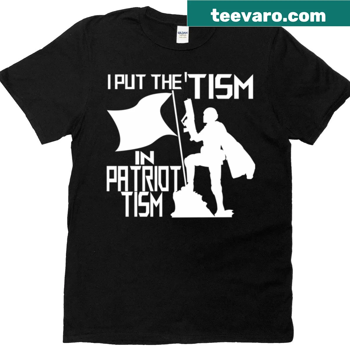 Humorous T-shirt with patriotic saying — on a men's t-shirt