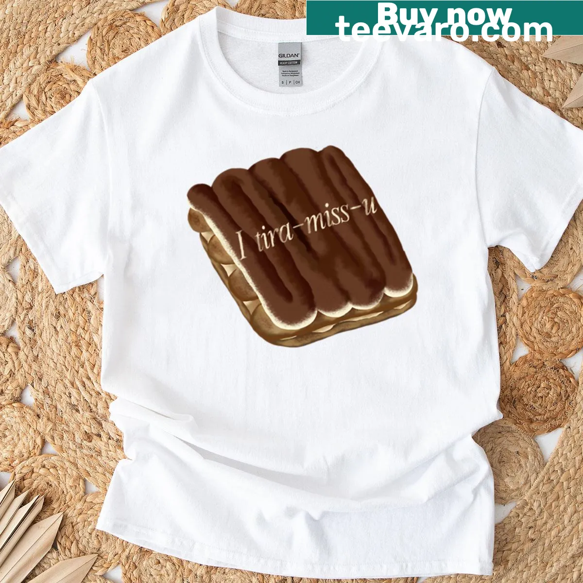 Cute T-shirt featuring a tiramisu dessert pun illustration — on a men's t-shirt