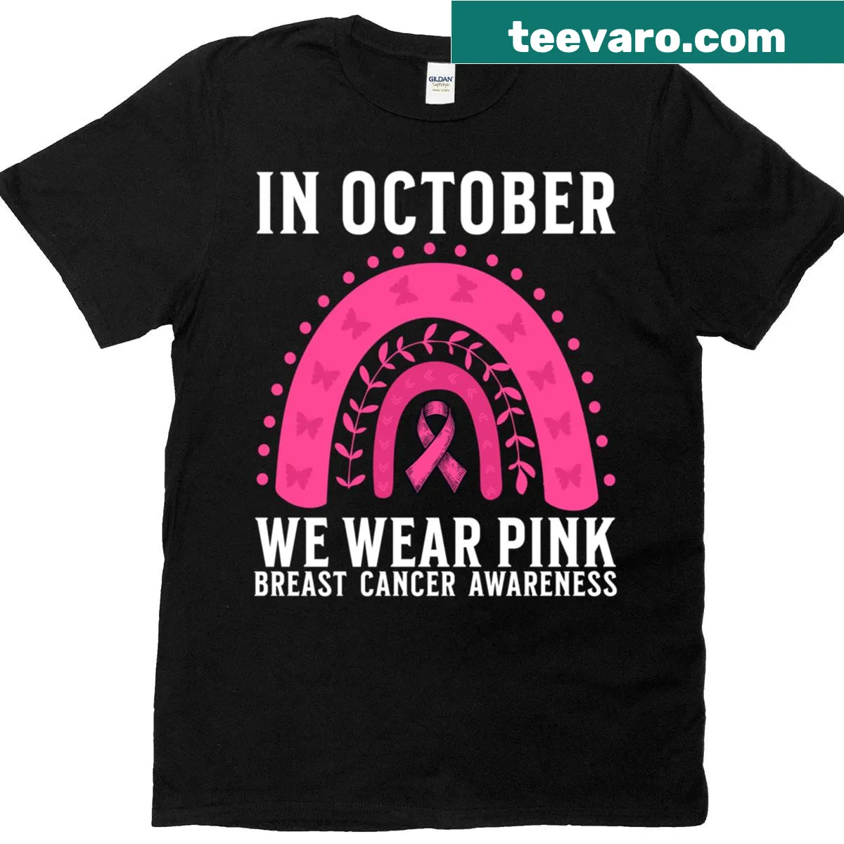 Breast cancer awareness graphic T-shirt with supportive message — on a men's t-shirt