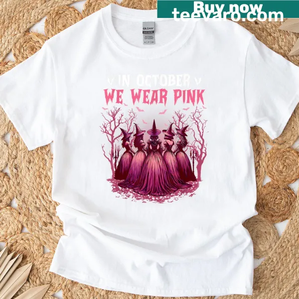 Pink witch Halloween shirt promoting breast cancer awareness