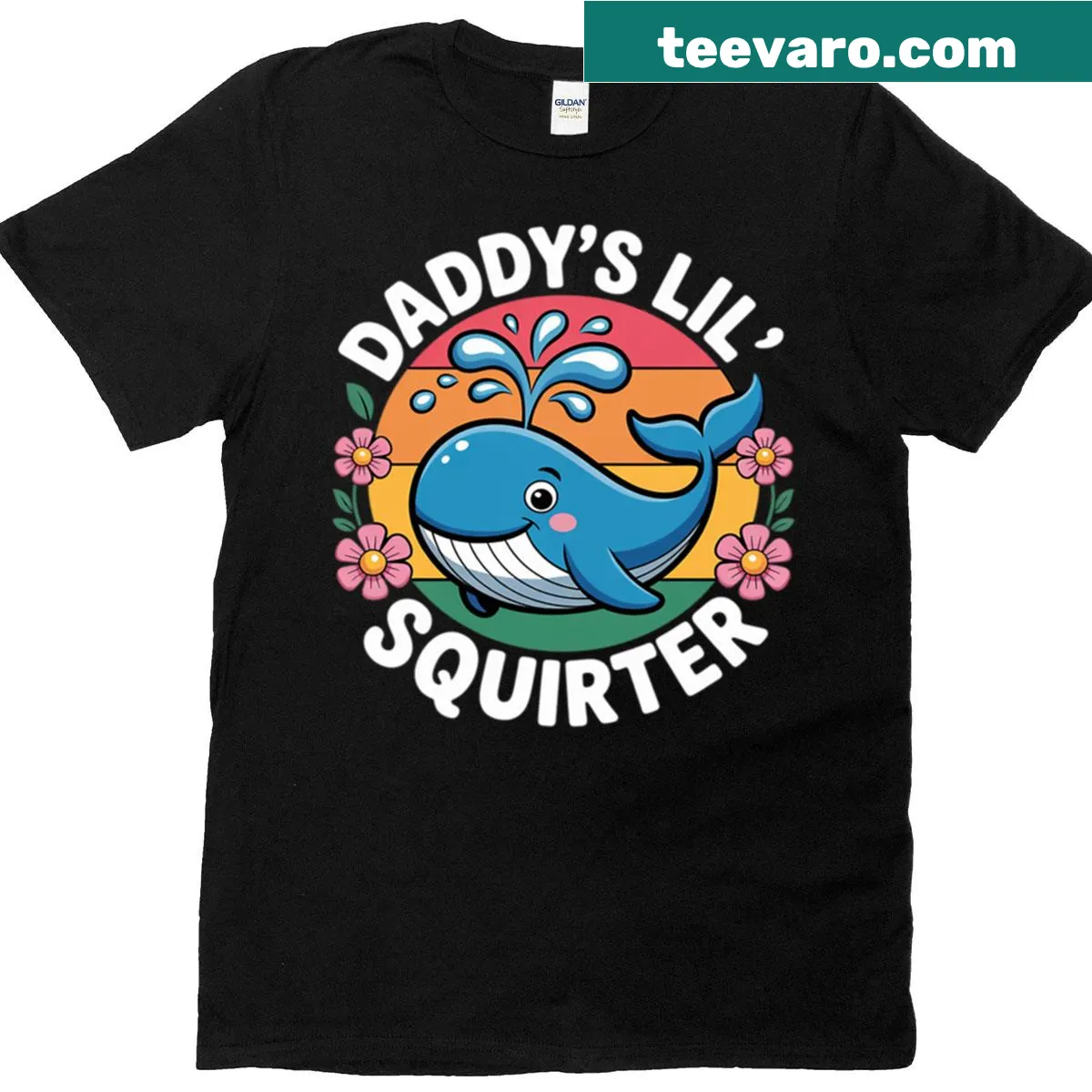 Humorous Daddy's Lil Squirter t-shirt with playful typography — on a men's t-shirt