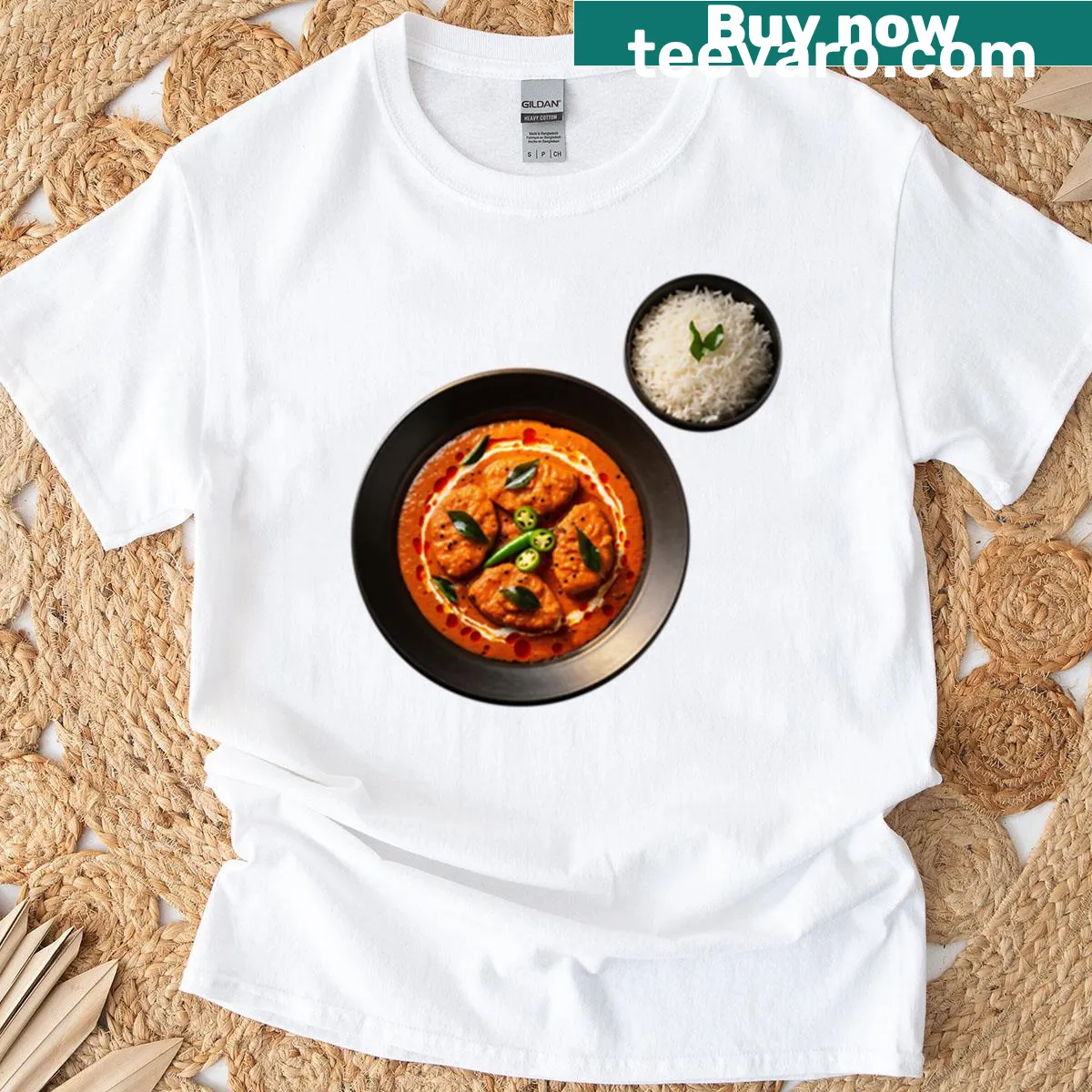 Illustration of Indian fish curry on a T-shirt — on a men's t-shirt