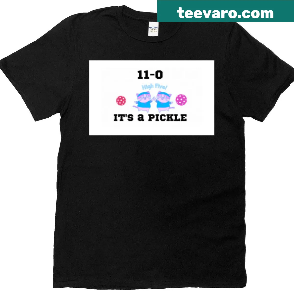 Funny T-shirt with 'It's A Pickle 11-0' score design — on a men's t-shirt