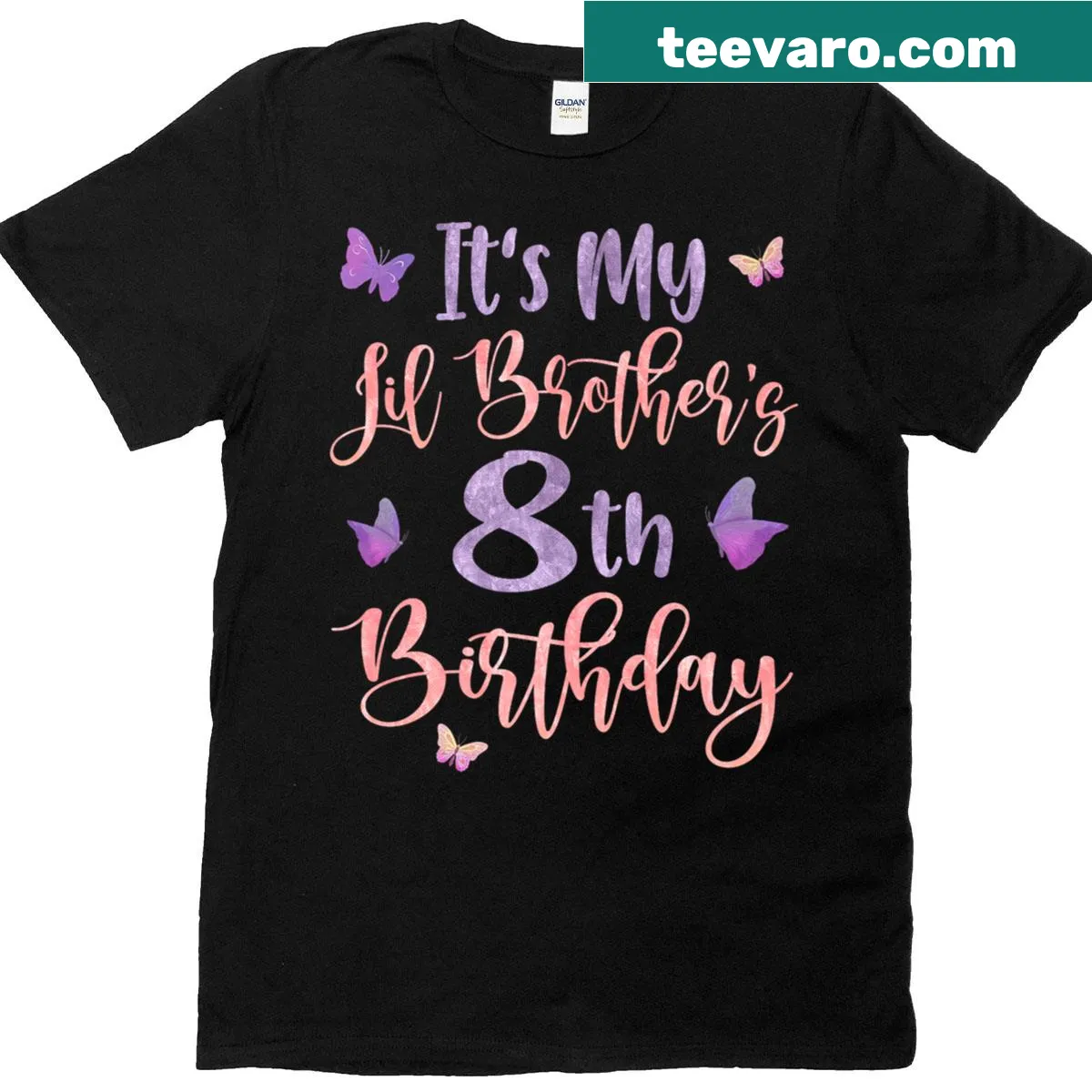 8th birthday t-shirt featuring a butterfly design — on a men's t-shirt