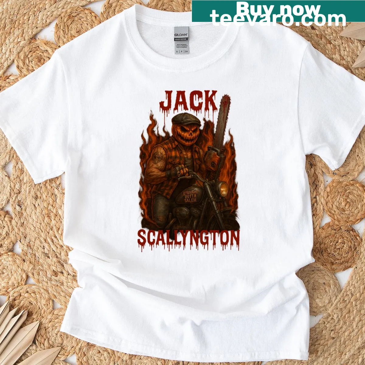 Distressed T-shirt featuring Jack Scallyngton design inspired by horror — on a men's t-shirt