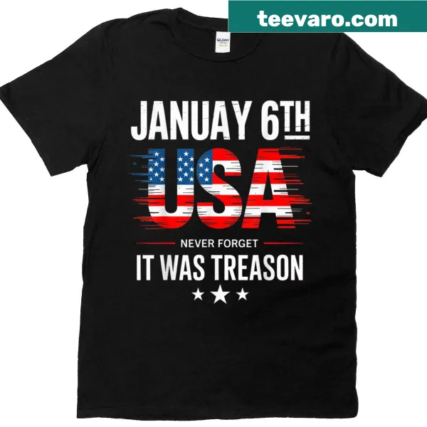 Bold American flag t-shirt with January 6th treason message