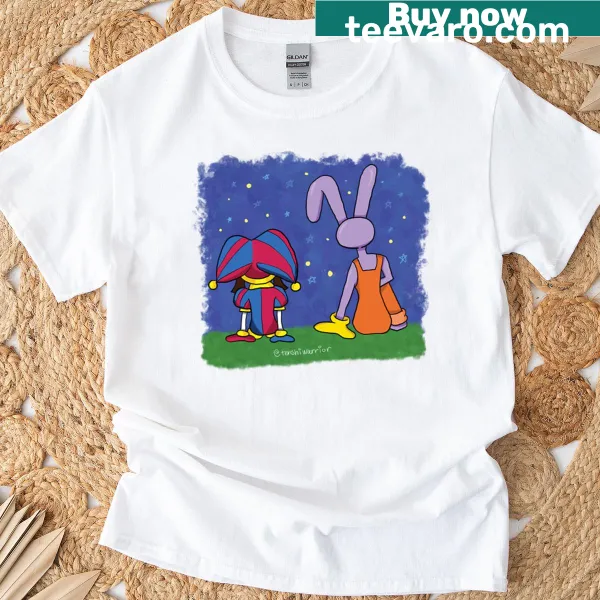 Graphic featuring Jax and Pomni on T-shirt