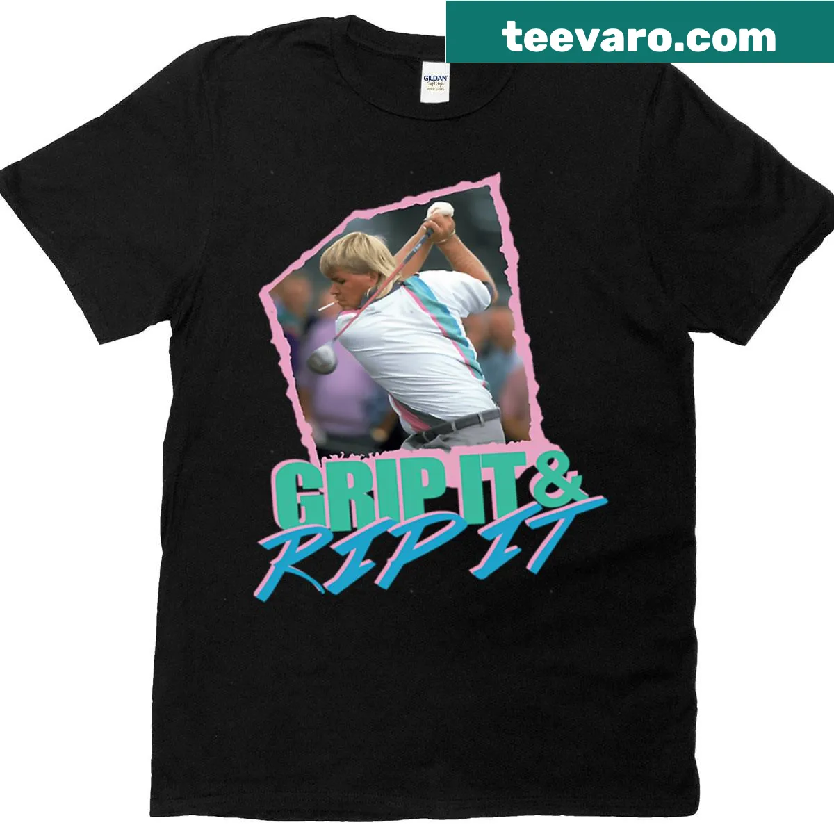 Golf t-shirt featuring 'Grip It And Rip It' text — on a men's t-shirt