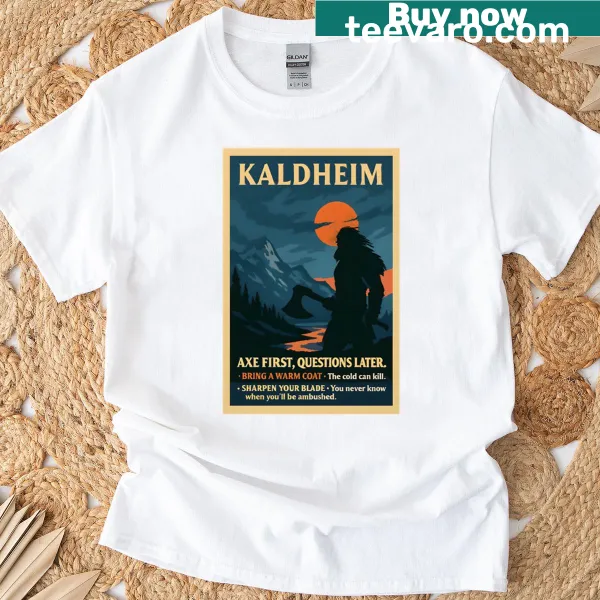Graphic T-shirt featuring an axe and bold text.