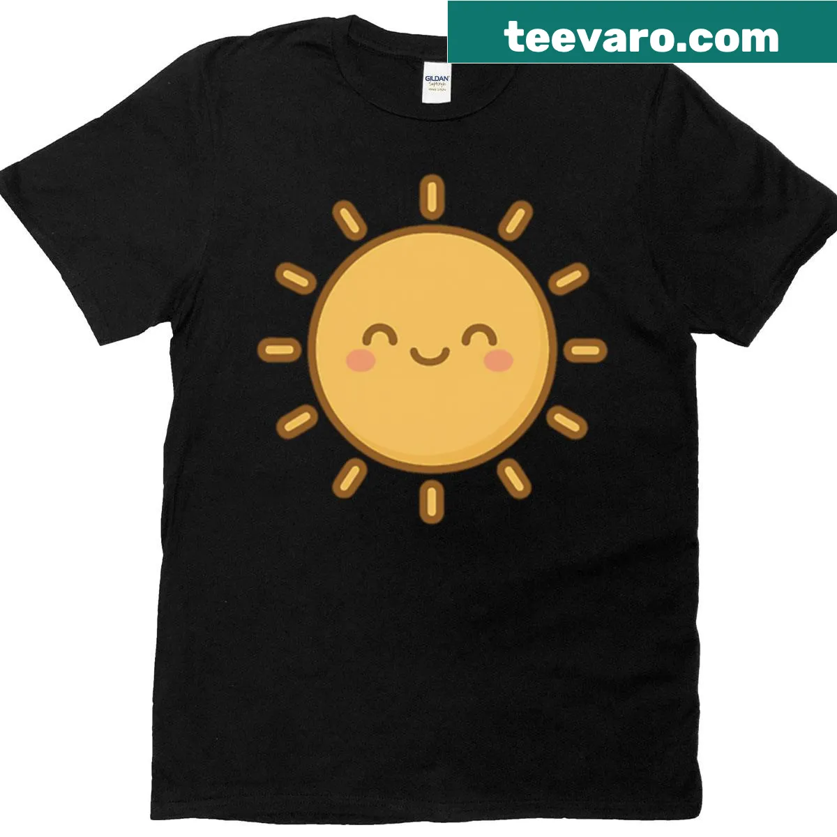 Graphic of a smiling sun with a happy face — on a men's t-shirt