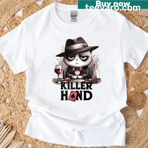 Cartoon cat holding poker cards T-shirt