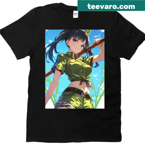 Anime t-shirt featuring Kirigaya Suguha with her staff in a dynamic illustration