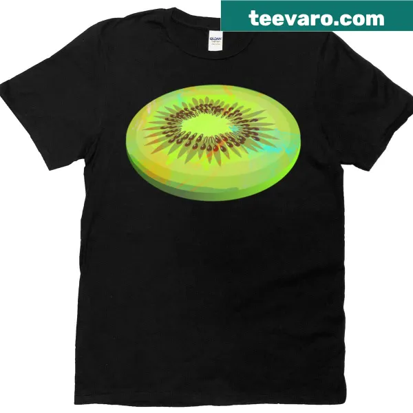 Hand-drawn kiwi fruit illustration on a T-shirt
