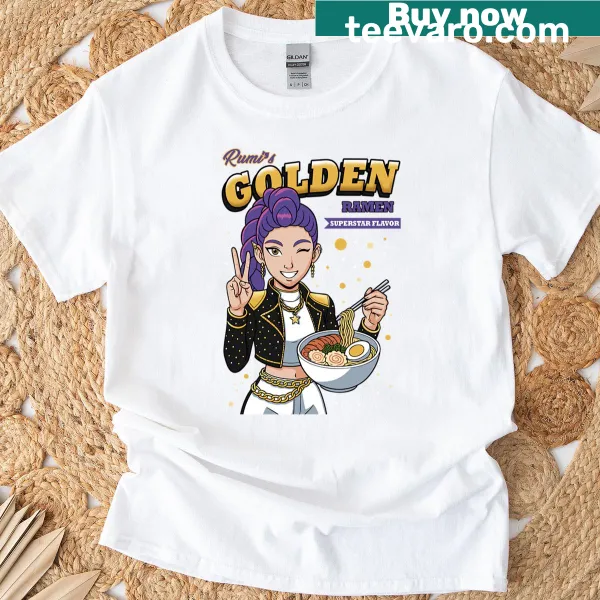 Cartoon graphic t-shirt featuring Rumis Golden Ramen