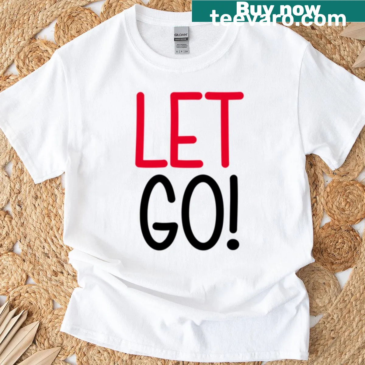 Let Go T-shirt with a simple, encouraging message in clean typography — on a men's t-shirt