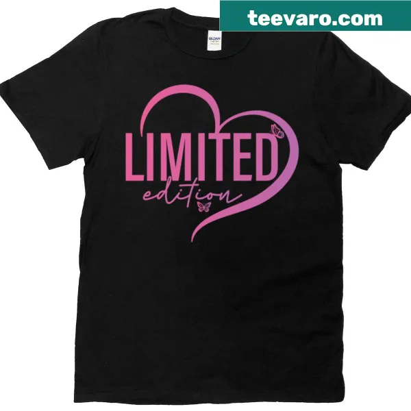 Cute t-shirt featuring a limited edition pink heart graphic