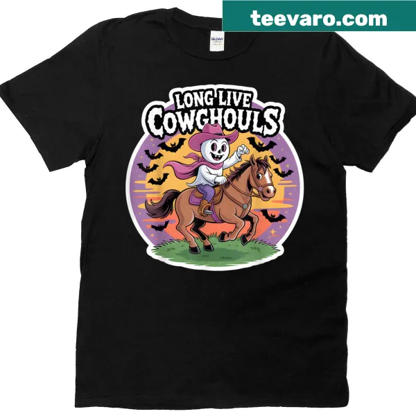 Halloween-themed t-shirt featuring humorous ghostly cow illustrations
