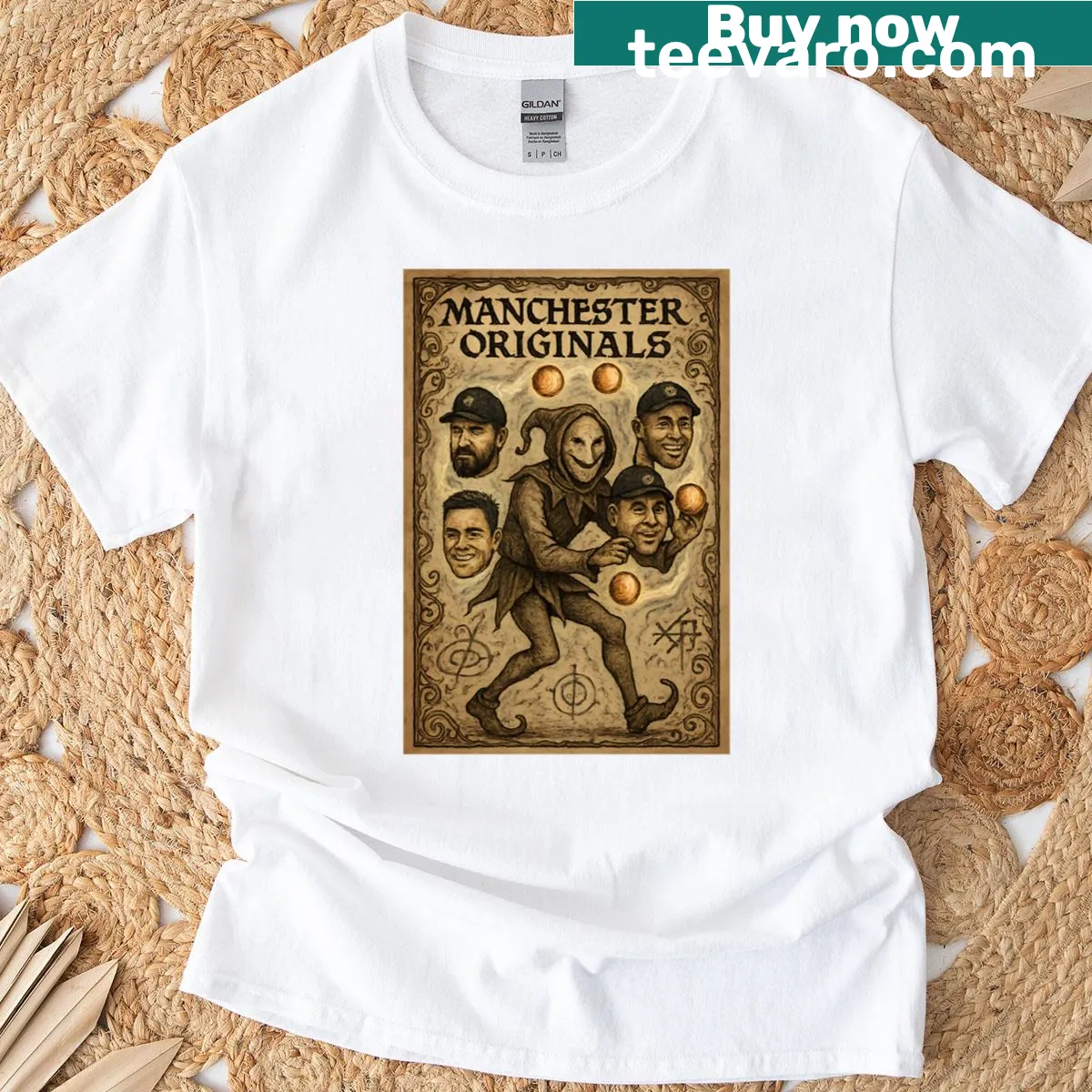 Parody cricket T-shirt featuring Trickster fantasy art — on a men's t-shirt