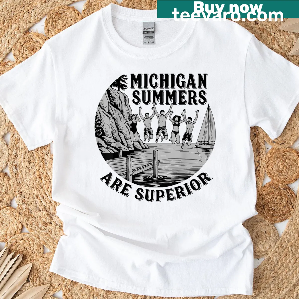 Charming Michigan summers graphic T-shirt celebrating the Great Lakes — on a men's t-shirt